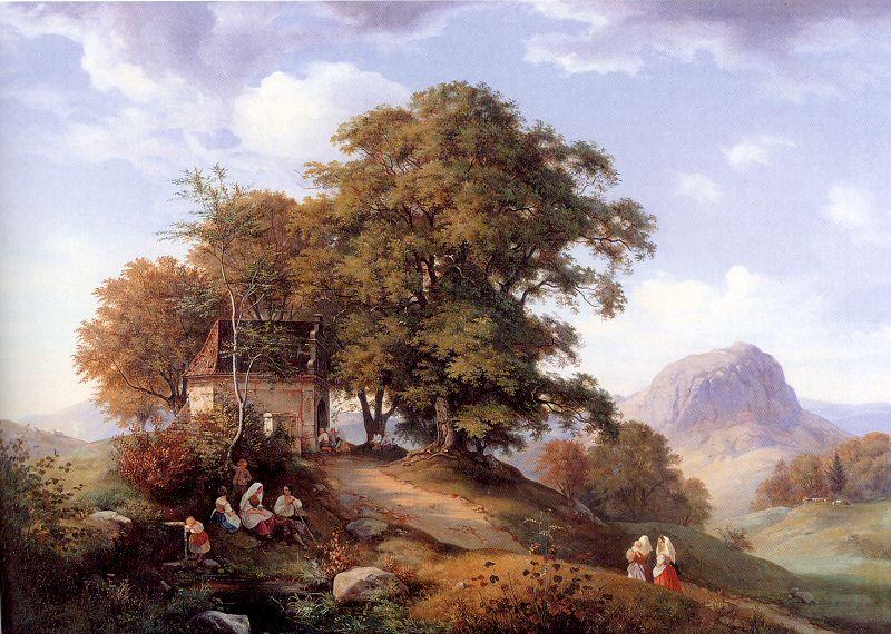 Oehme, Ernst Ferdinand An Autumn Afternoon near Bilin in Bohemia Sweden oil painting art